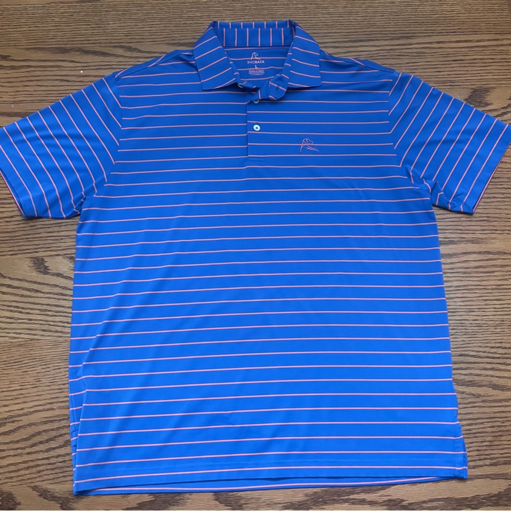 Rhoback Blue and Pink Striped Polo Shirt Large